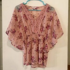 Boho Floral Print Lace Tunic Size M